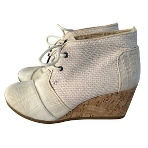 TOMS Women's Desert Wedge Booties Lace Up Cork Heel‎ Beige Size 7.5